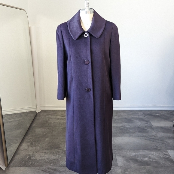 Sierli Peter Pan Collar Cashmere Wool Rabbit Fur Long Coat Purple M preppy fall - Picture 1 of 13